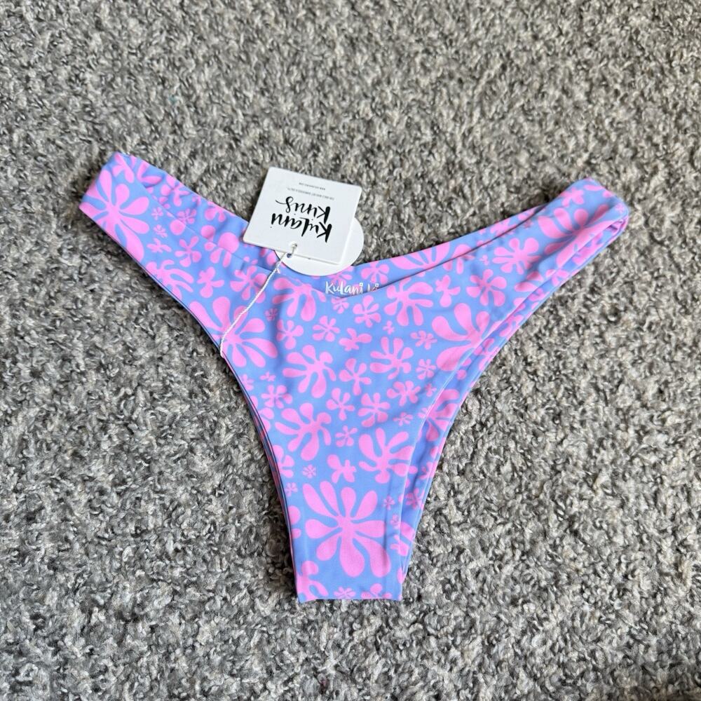 Kulani Kinis Cheeky V Bikini Bottoms Kismet Pink Blue Size M NEW